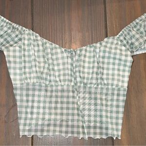 Caution to the Wind Sage Green Mesh Short Sleeve Top - Size M